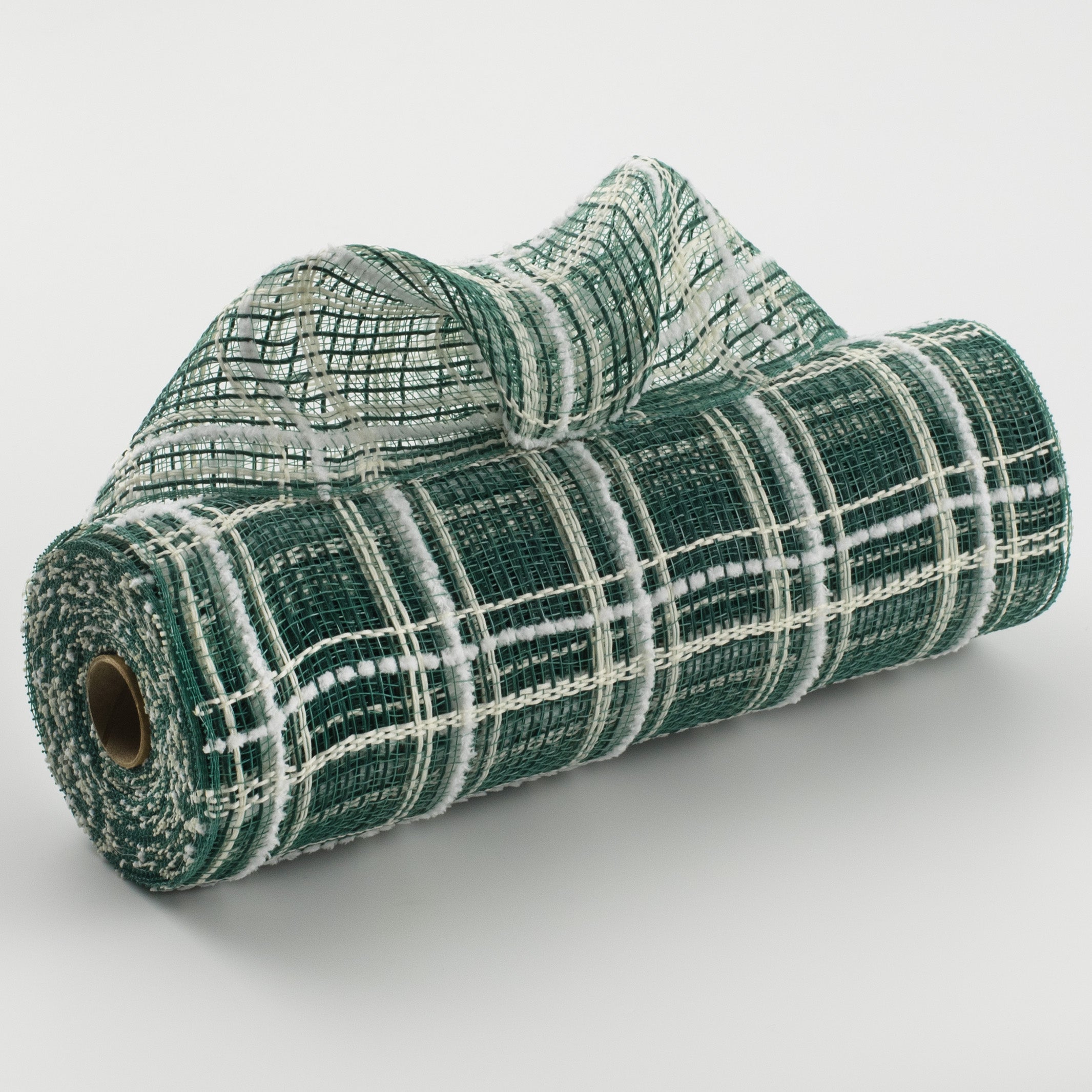 10" Fabric Plaid Mesh: Green Jute, Cream & White Fuzz Item Number: XB105210-17