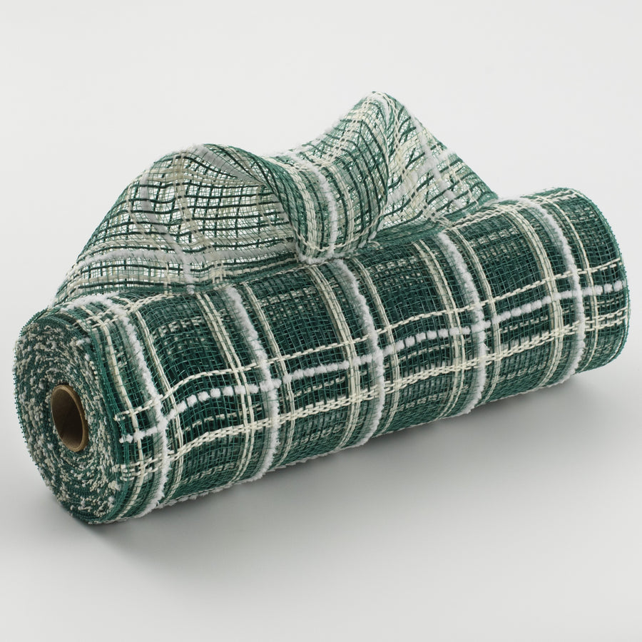10" Fabric Plaid Mesh: Green Jute, Cream & White Fuzz Item Number: XB105210-17