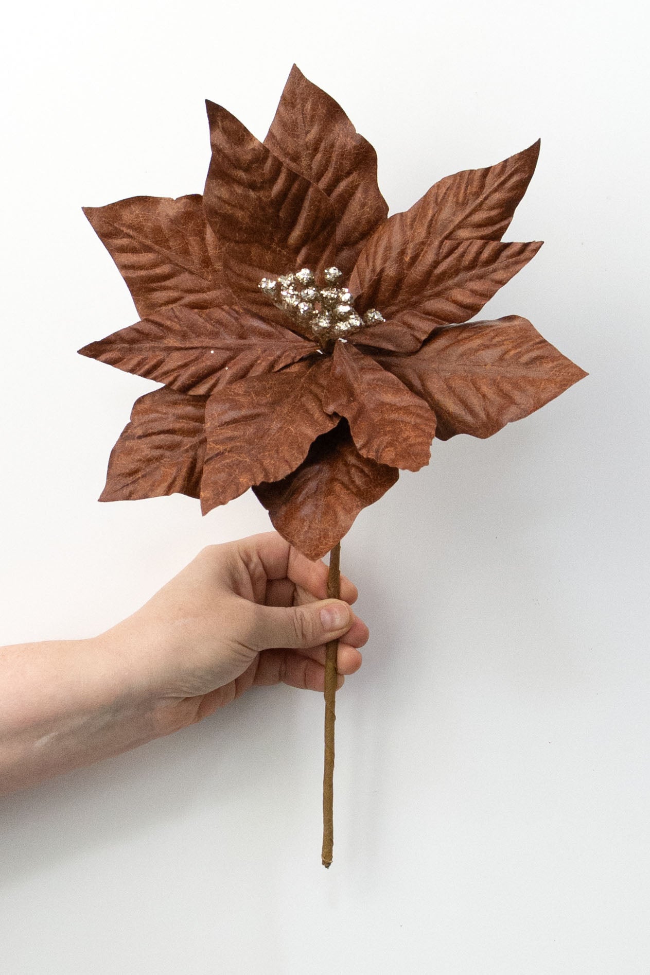 11" x 17" Fabric Poinsettia Stem: Chocolate Brown detail photo 3