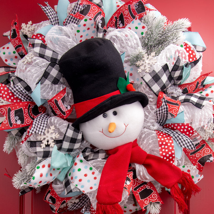 21" Fabric Snowman Head Pick: Black & Red Lifestyle Photo