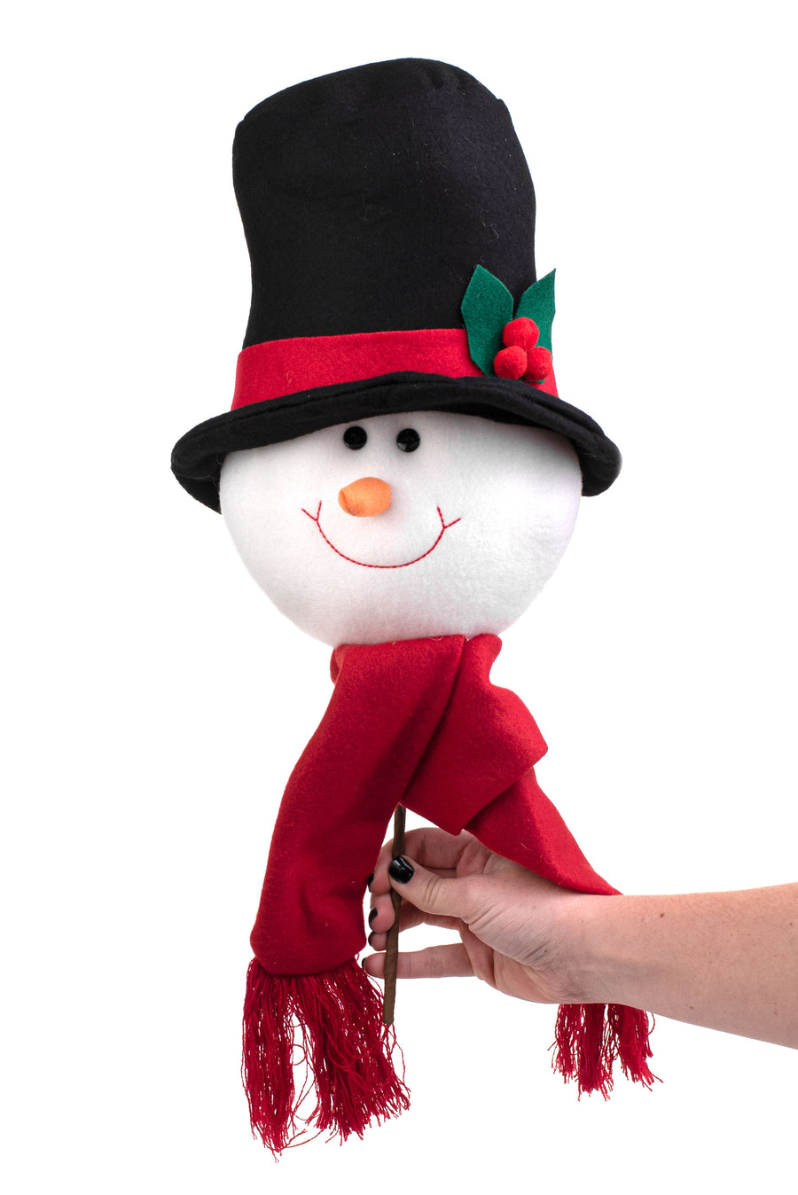 21" Fabric Snowman Head Pick: Black & Red detail photo 3