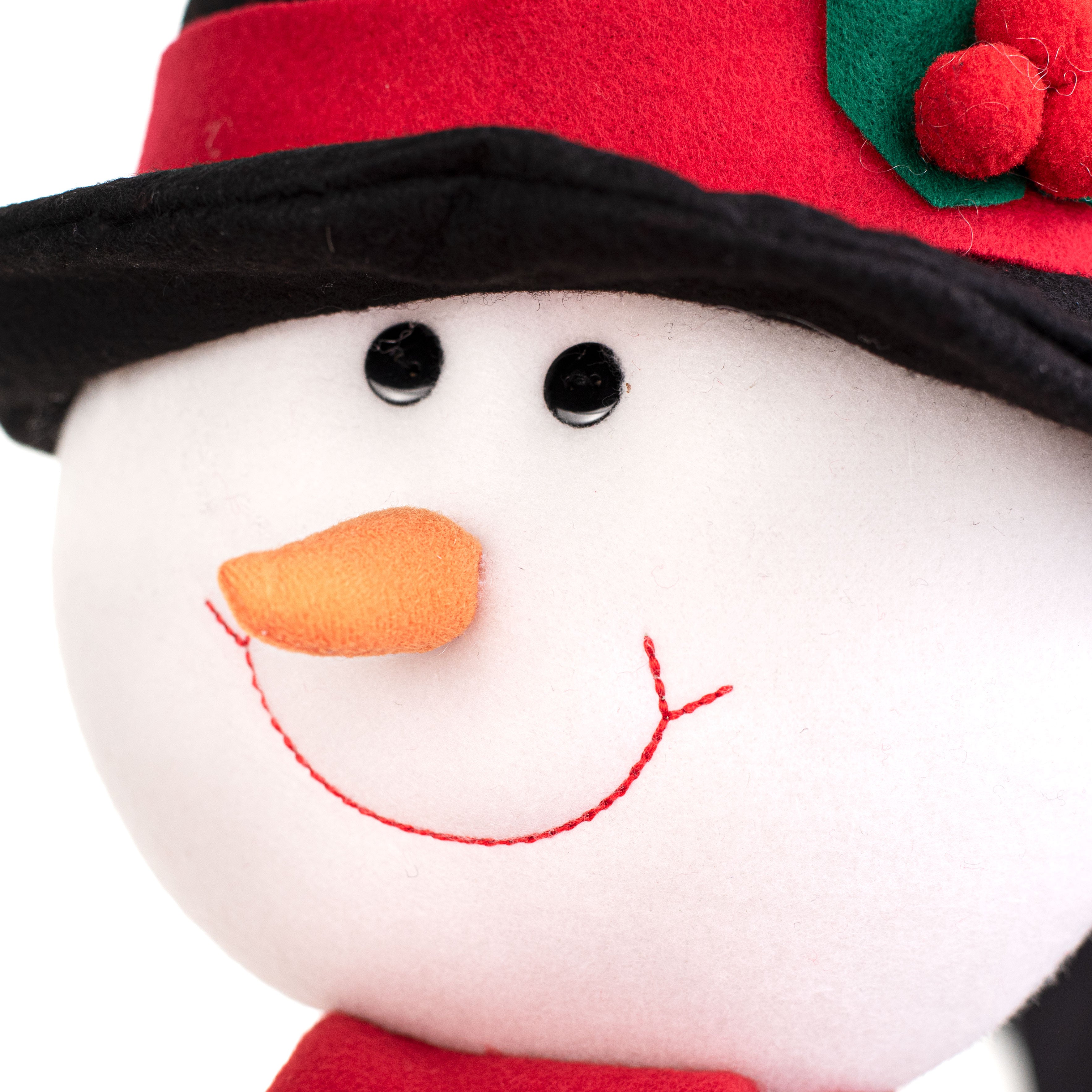 21" Fabric Snowman Head Pick: Black & Red detail photo 4