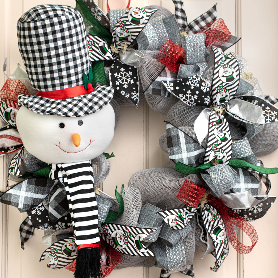 23" Fabric Snowman Head Pick: Black, White, Red, Green Lifestyle Photo