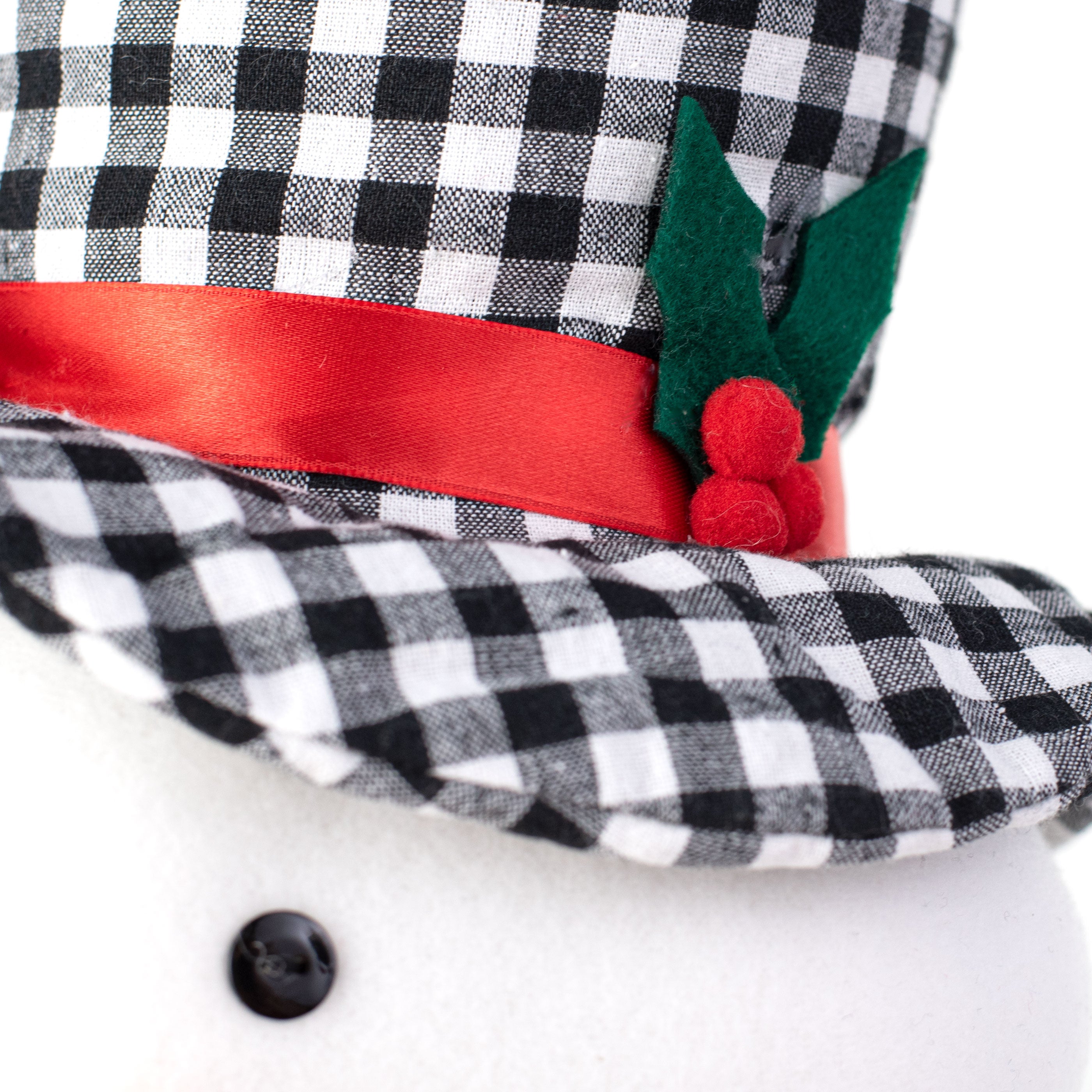 23" Fabric Snowman Head Pick: Black, White, Red, Green detail photo 4