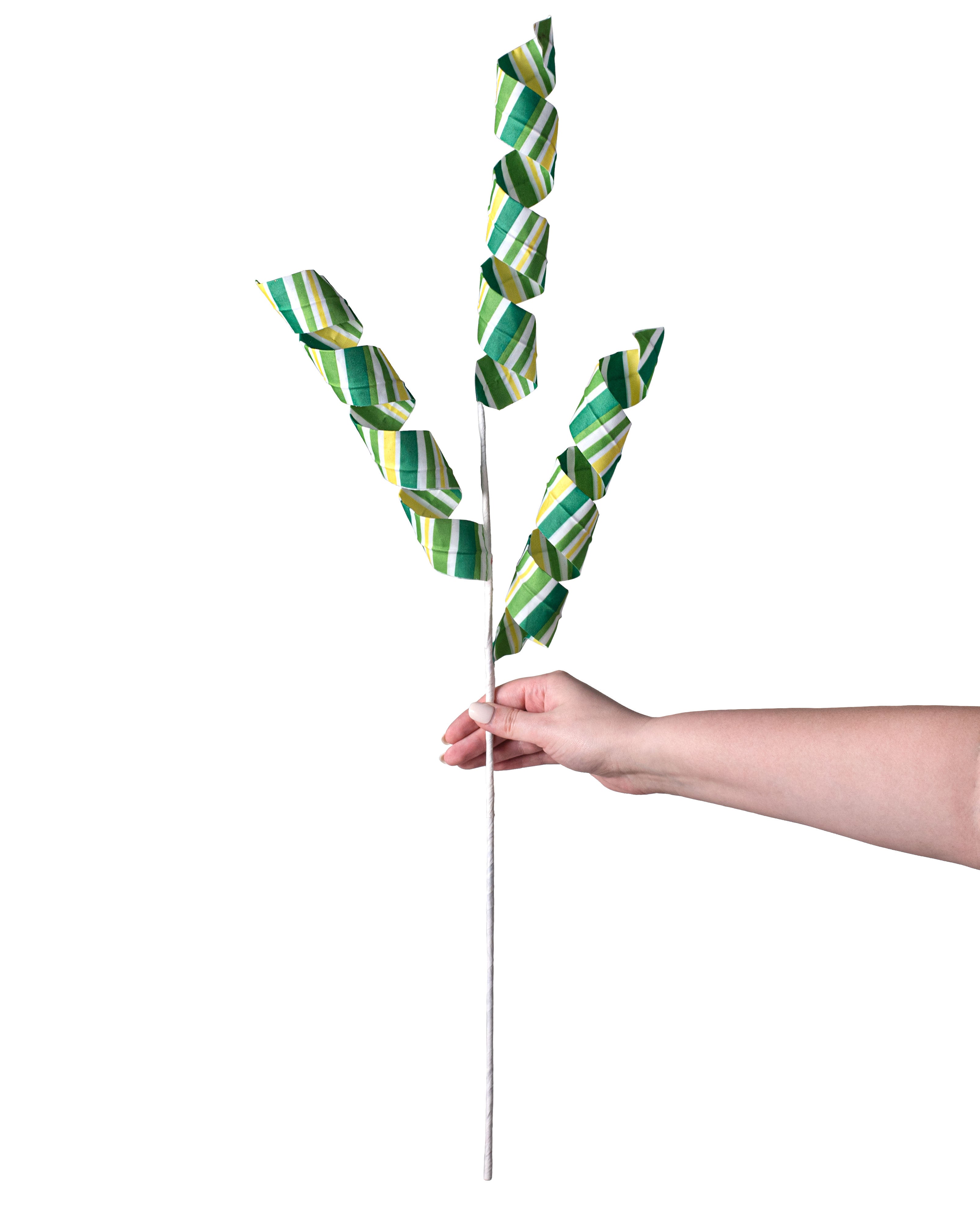30" Fabric Stripe Curly Spray: Emerald, Lime, Yellow detail photo 3