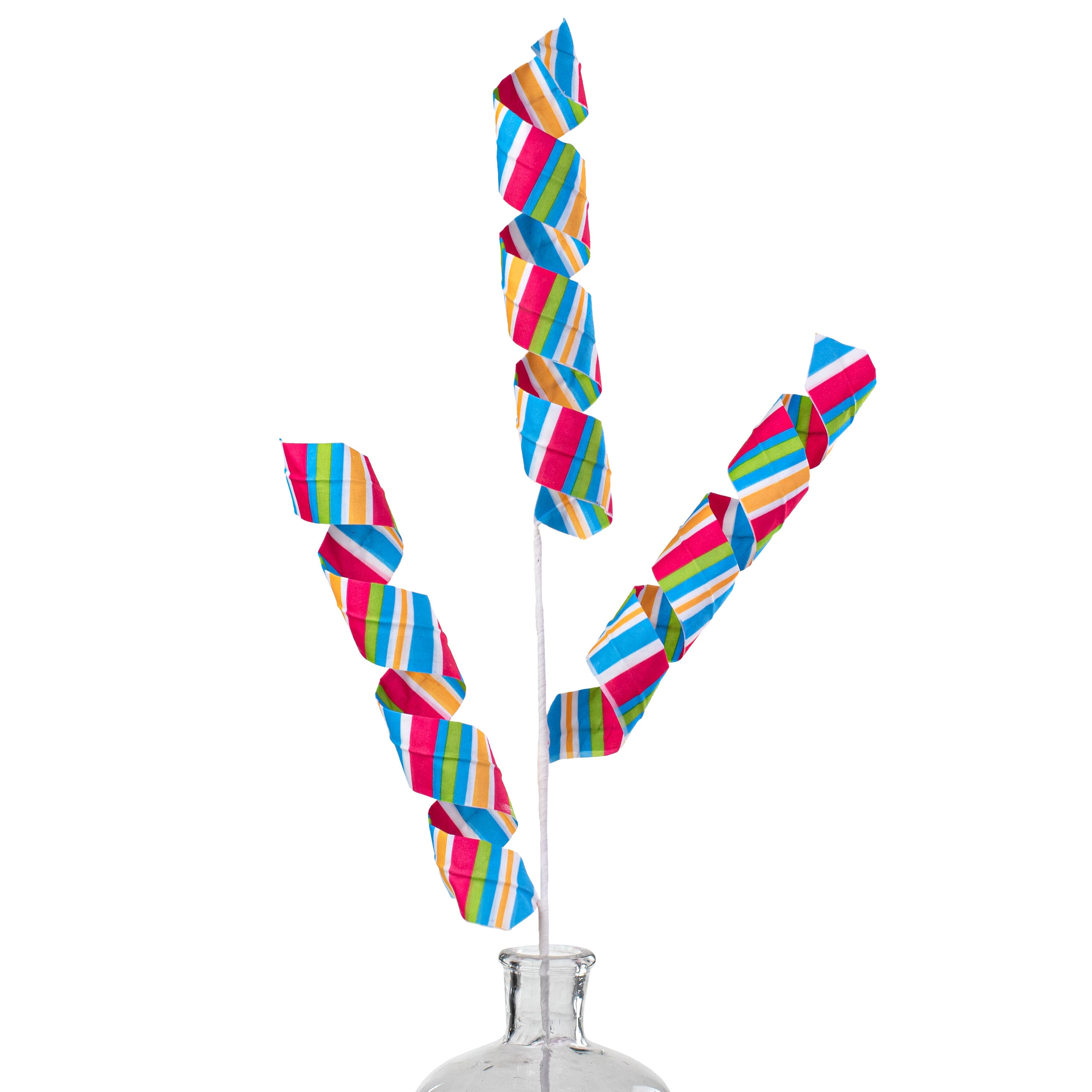 30" Fabric Stripe Curly Spray: Fuchsia, Blue, Green Item Number: 62999BTBL