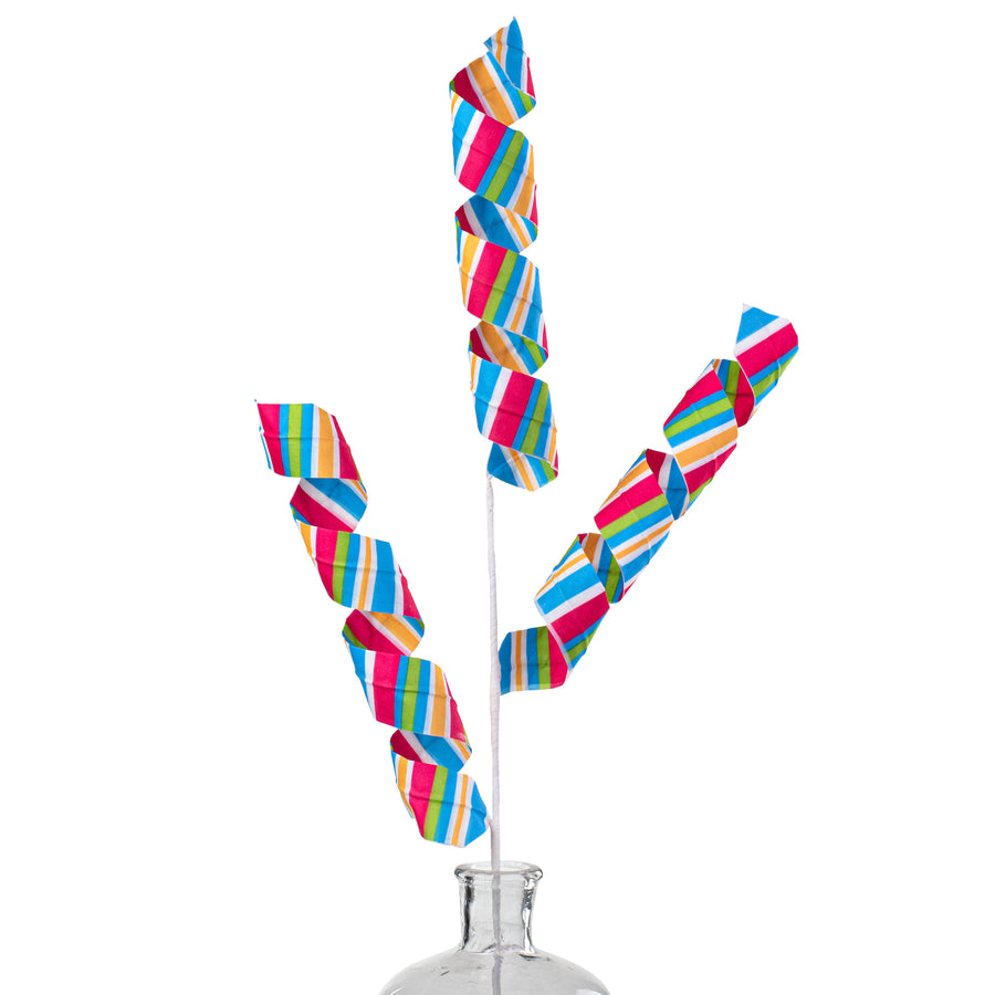 30" Fabric Stripe Curly Spray: Fuchsia, Blue, Green Item Number: 62999BTBL