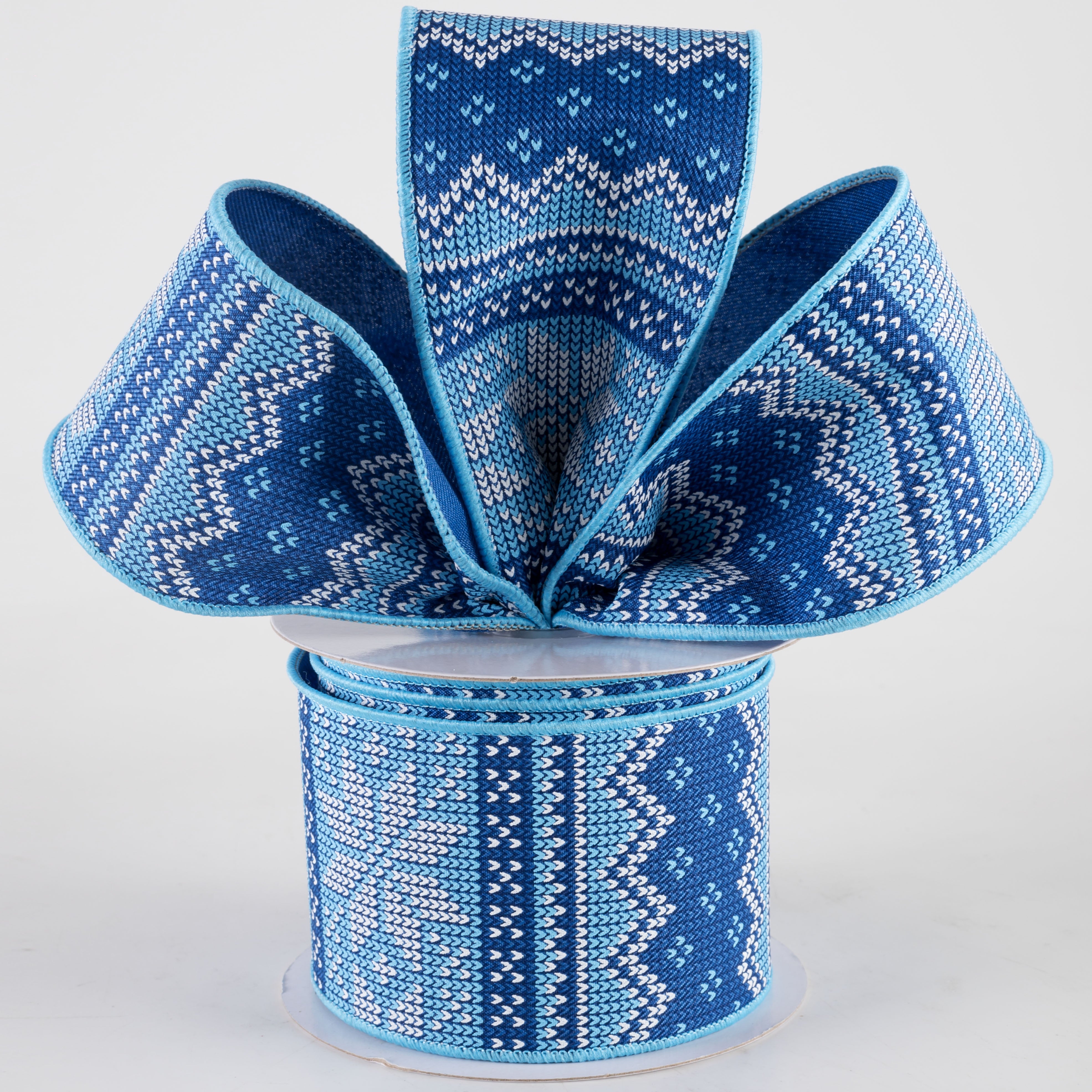 2.5" Fair Isle Sweater Ribbon: Blue & White (10 Yards) Lifestyle Photo
