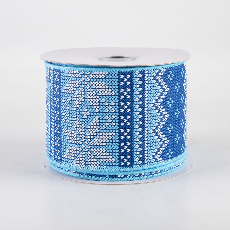 2.5" Fair Isle Sweater Ribbon: Blue & White (10 Yards)