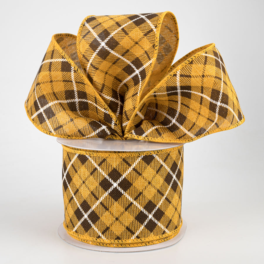 2.5" Fall Argyle Plaid Ribbon: Yellow & Brown (10 Yards) Lifestyle Photo