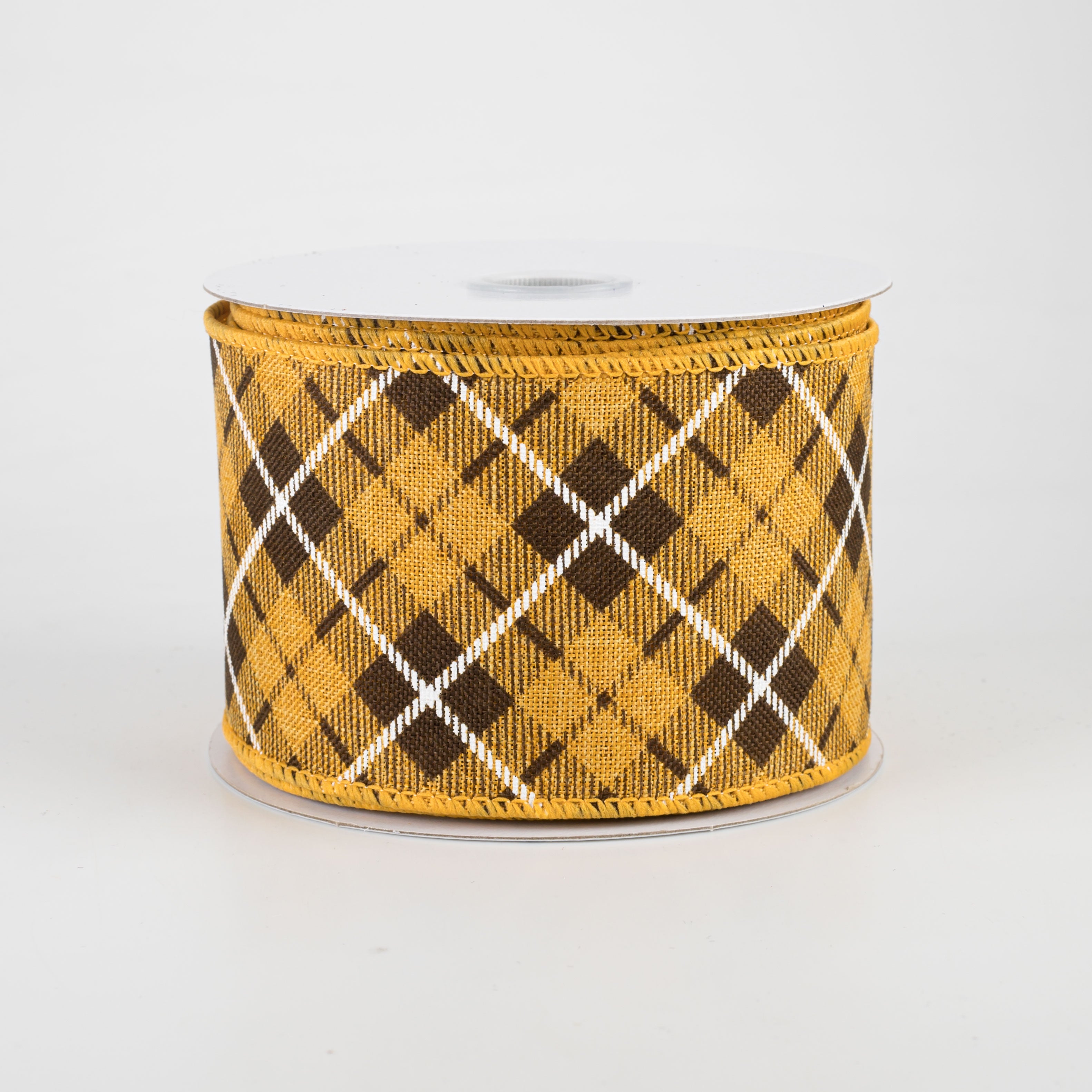 2.5" Fall Argyle Plaid Ribbon: Yellow & Brown (10 Yards) Item Number: 61033-40-38