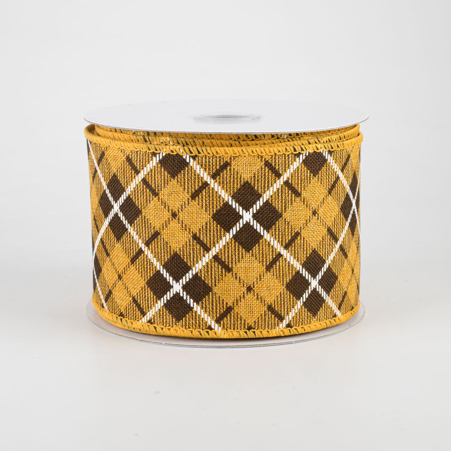 2.5" Fall Argyle Plaid Ribbon: Yellow & Brown (10 Yards) Item Number: 61033-40-38