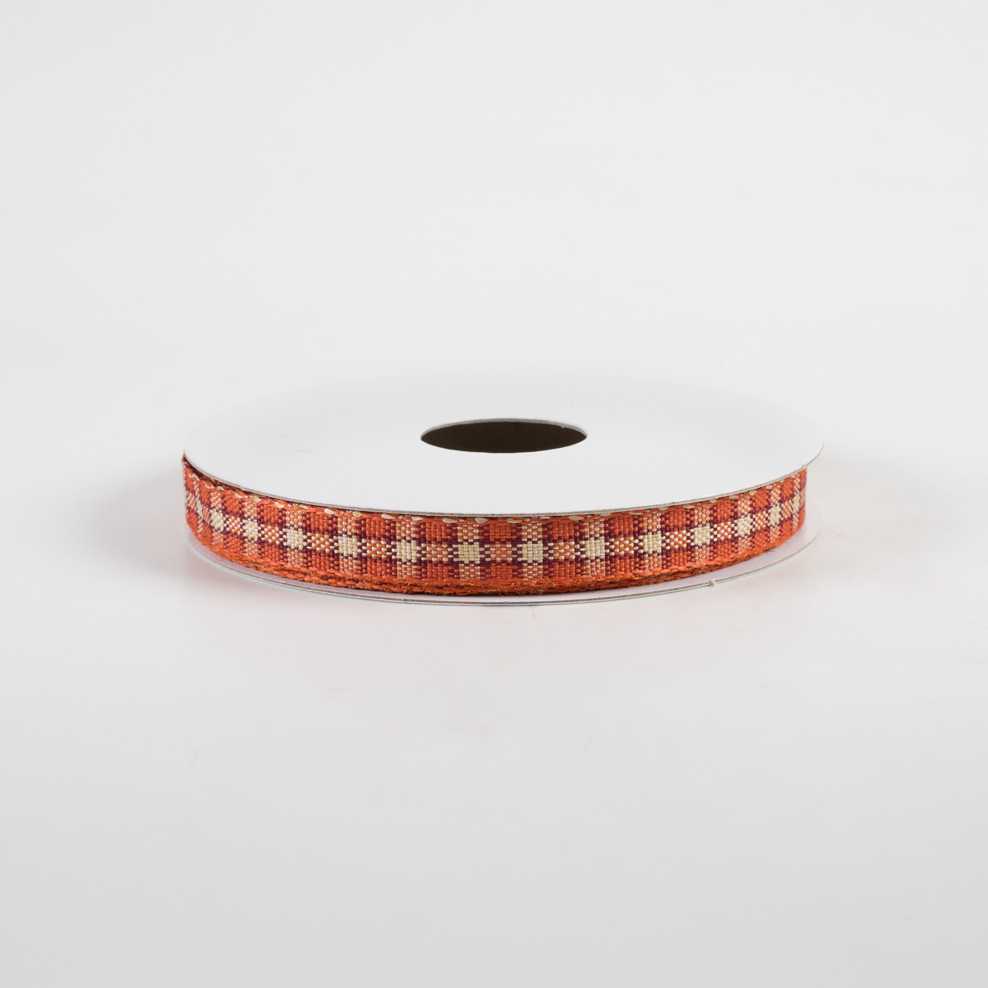 3/8" Fall Checks Plaid Ribbon: Orange, Natural, Red (10 Yards)