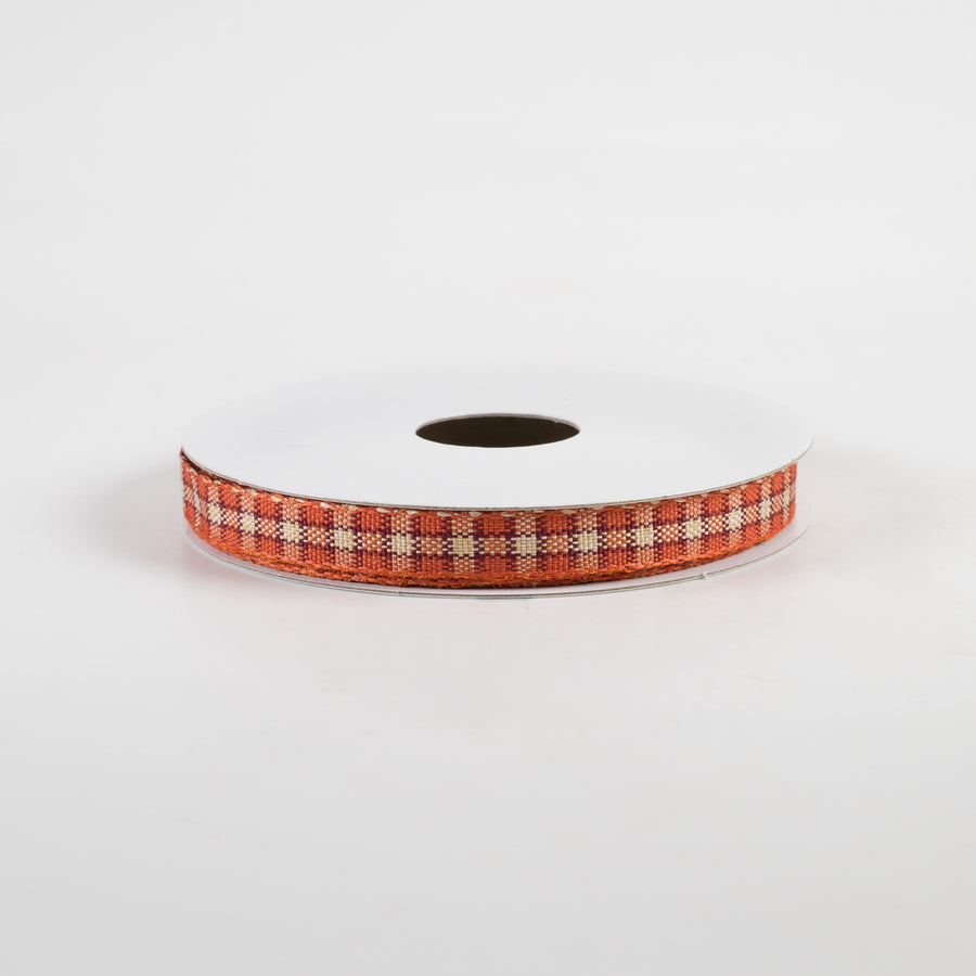 3/8" Fall Checks Plaid Ribbon: Orange, Natural, Red (10 Yards)