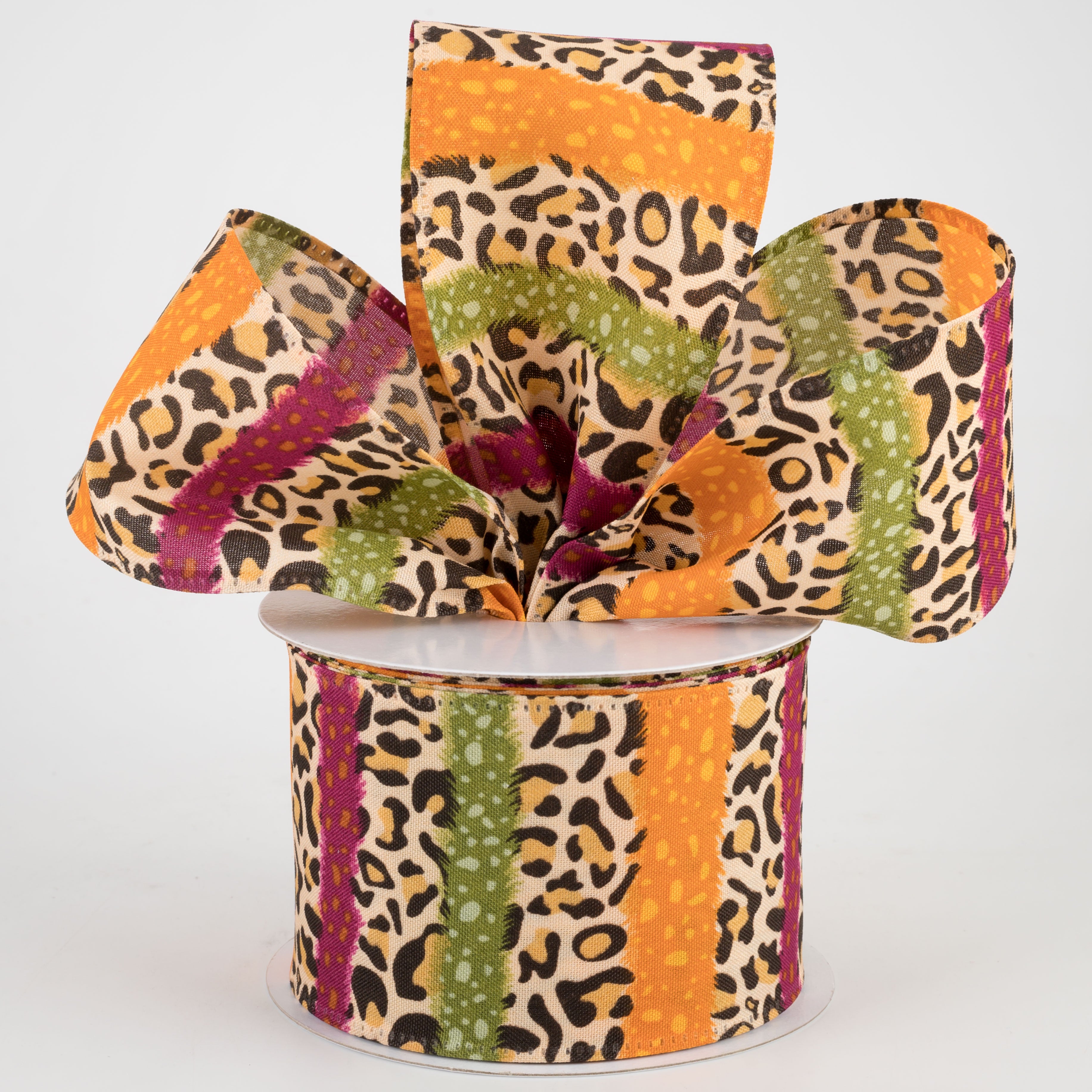 2.5" Fall Cheetah Stripes Ribbon: Burgundy, Moss, Orange (10 Yards) Lifestyle Photo