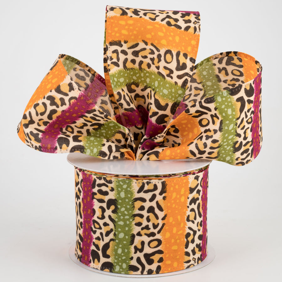 2.5" Fall Cheetah Stripes Ribbon: Burgundy, Moss, Orange (10 Yards) Lifestyle Photo