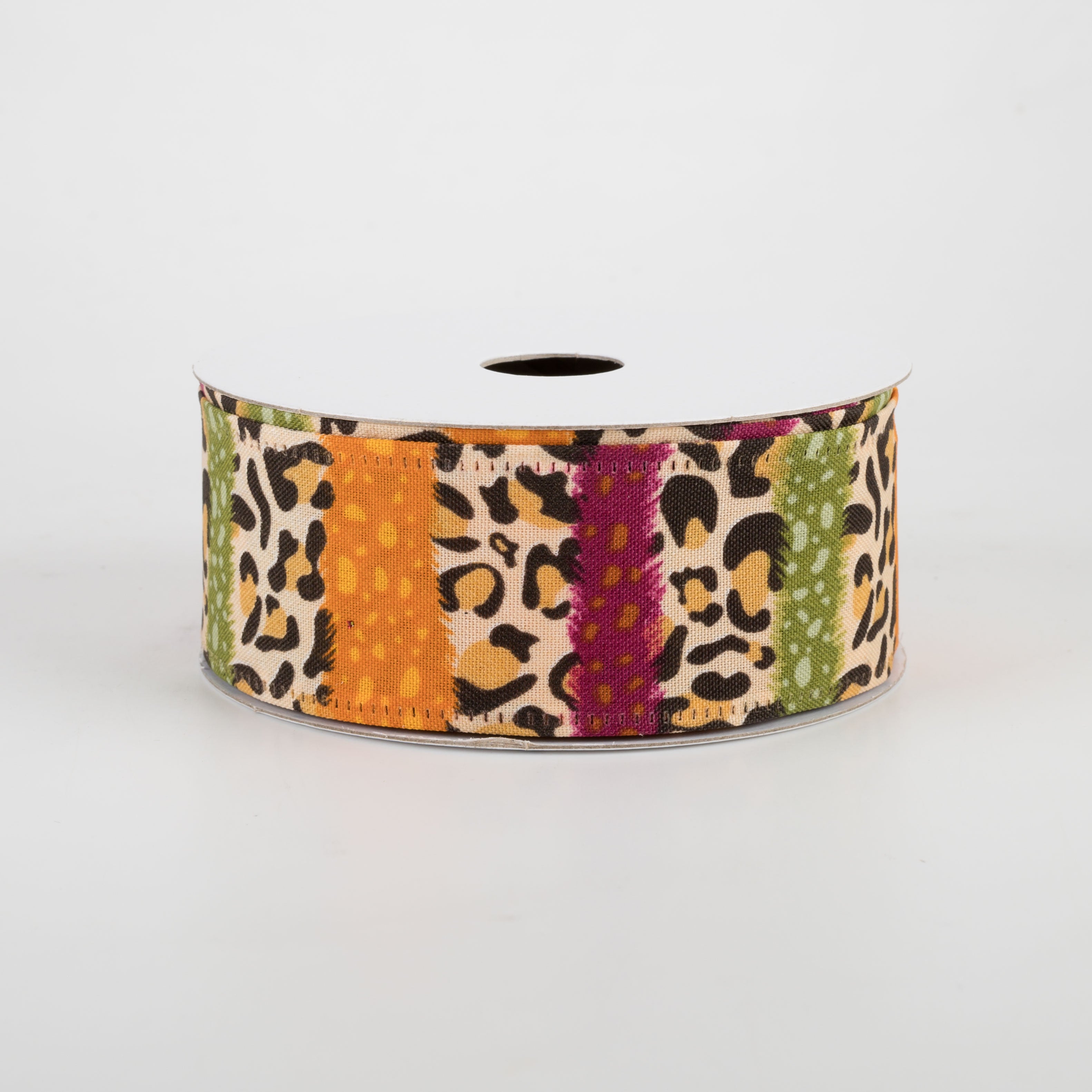 1.5" Fall Cheetah Stripes Ribbon: Burgundy, Moss, Orange (10 Yards)