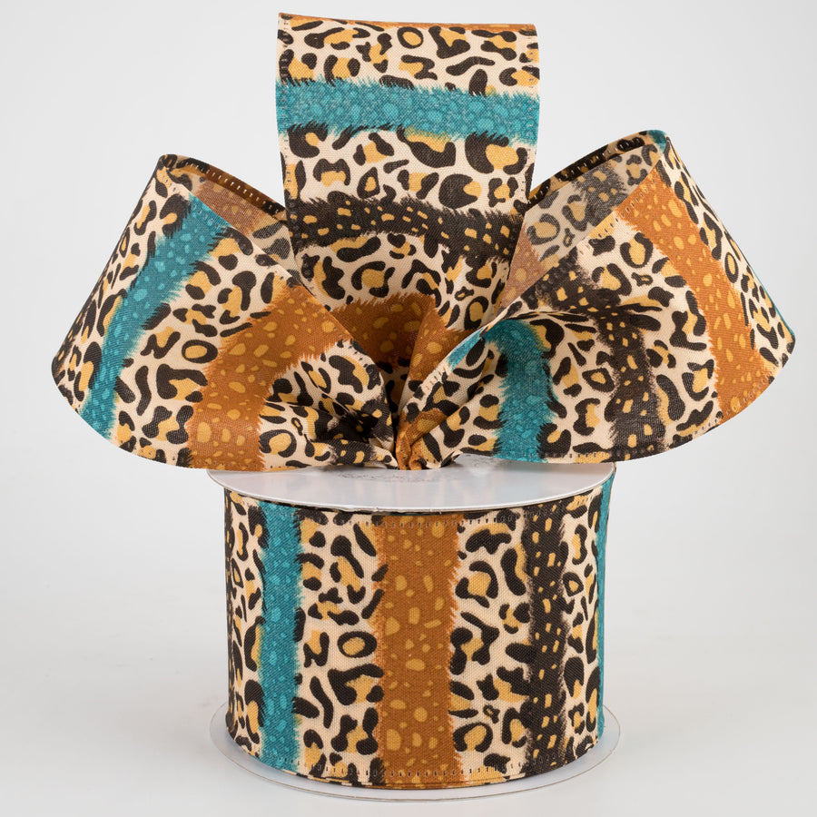 2.5" Fall Cheetah Stripes Ribbon: Teal, Brown (10 Yards) Lifestyle Photo