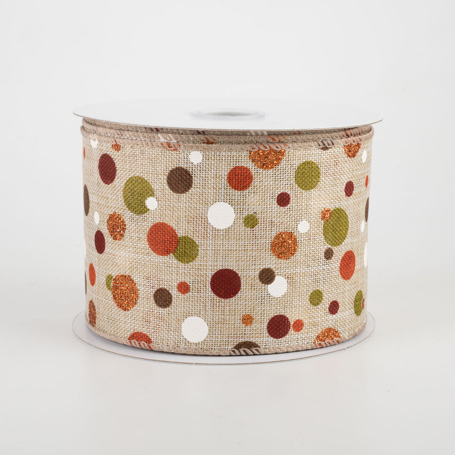 2.5" Fall Dots Ribbon: Natural (10 Yards)