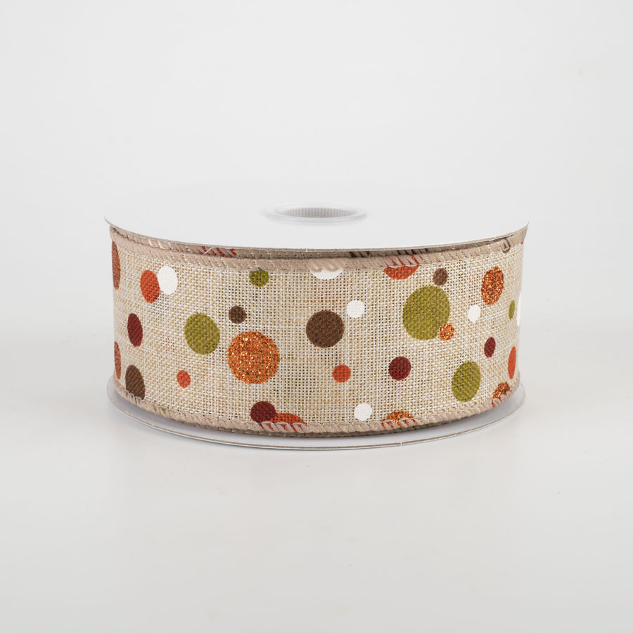 1.5" Fall Dots Ribbon: Natural (10 Yards)