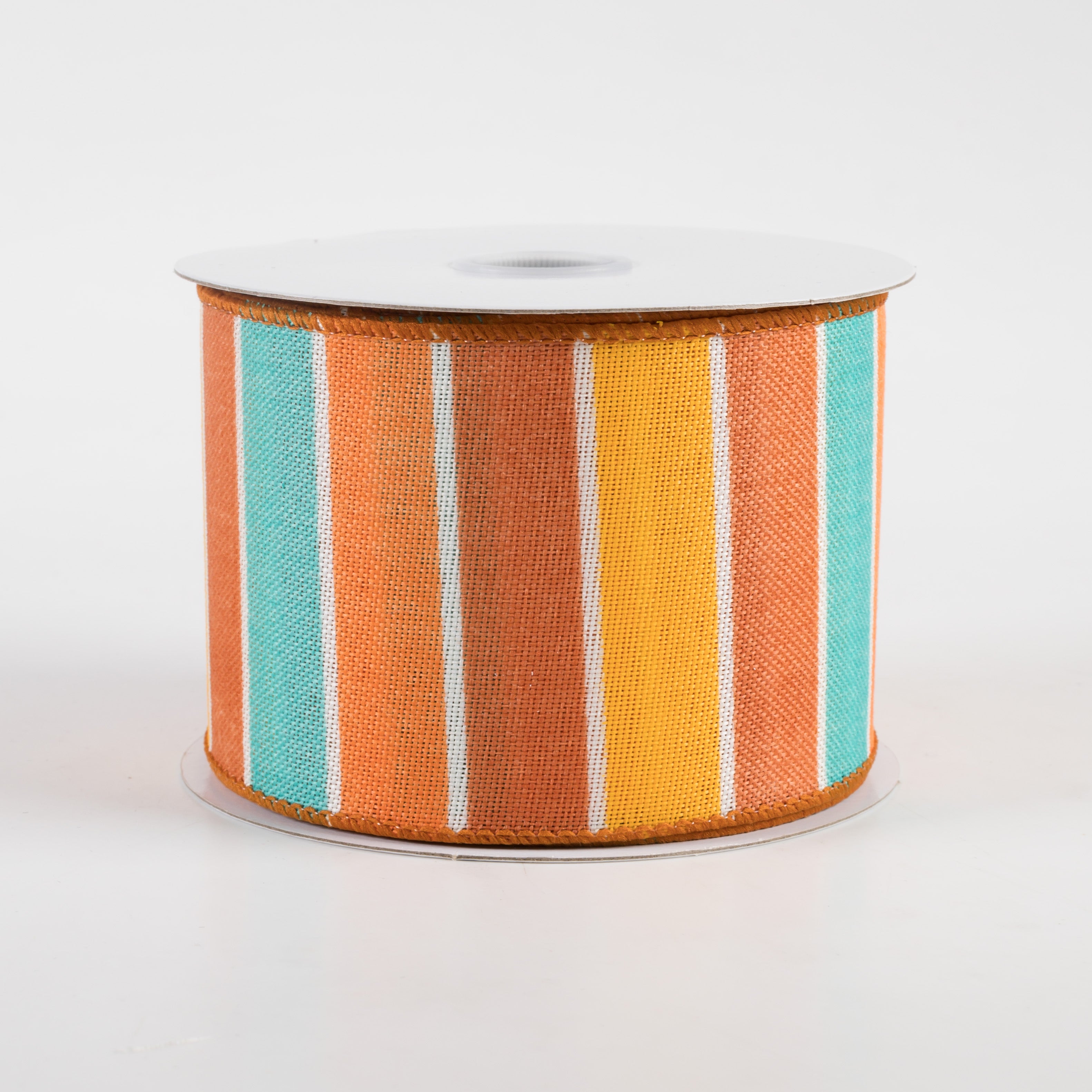 2.5" Fall Florida Stripe Ribbon: Aqua, Orange, Rust, Yellow (10 Yards)