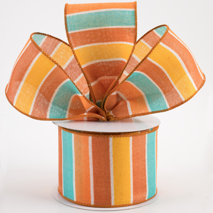2.5" Fall Florida Stripe Ribbon: Aqua, Orange, Rust, Yellow (10 Yards) Lifestyle Photo