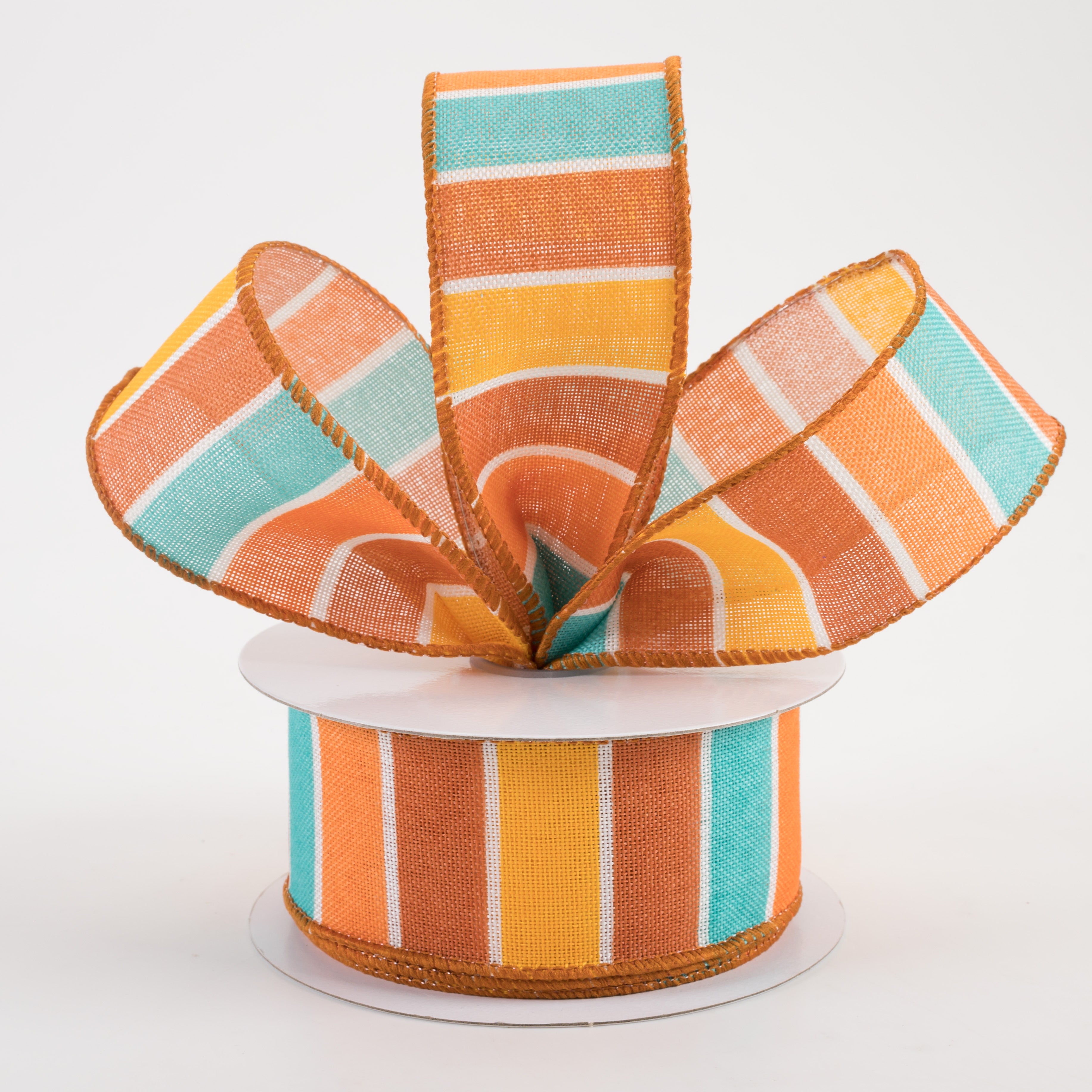 1.5" Fall Florida Stripe Ribbon: Aqua, Orange, Rust, Yellow (10 Yards) Lifestyle Photo