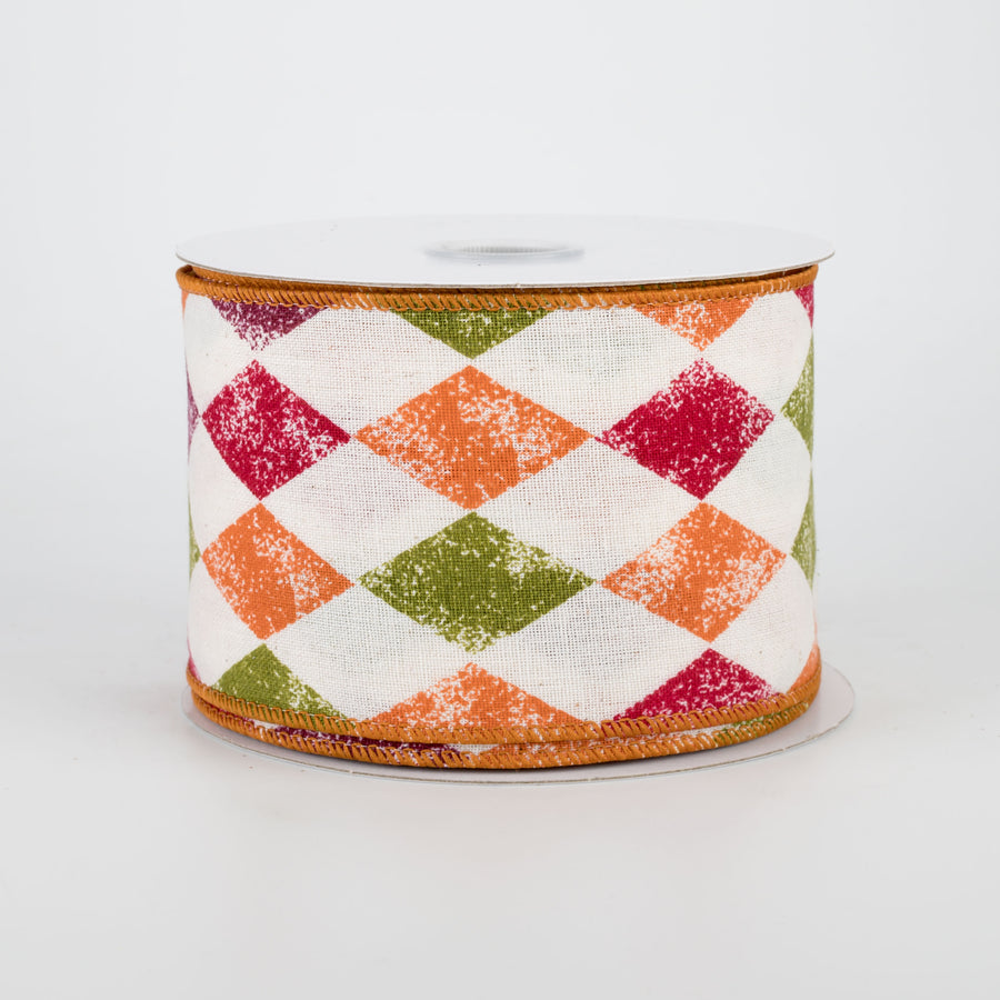 2.5" Fall Harlequin Ribbon: Ivory (10 Yards)