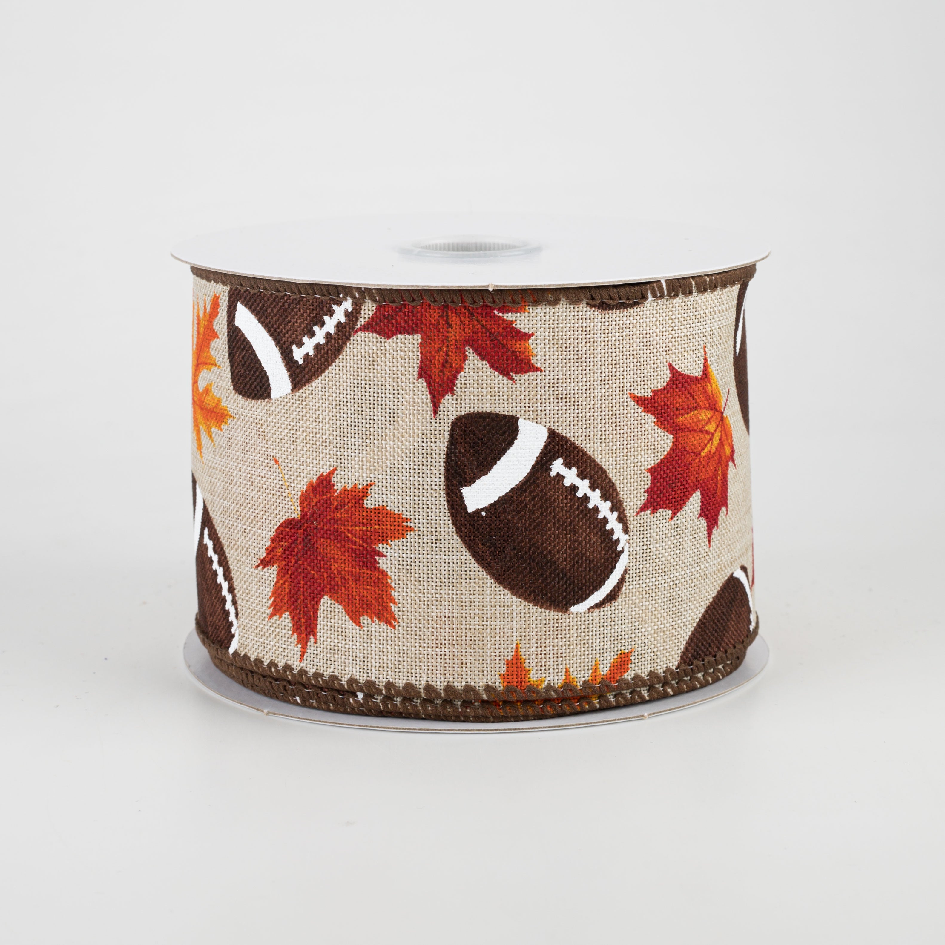 2.5" Fall Leaf Football Ribbon: Natural (10 Yards)