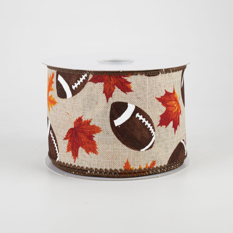 2.5" Fall Leaf Football Ribbon: Natural (10 Yards)