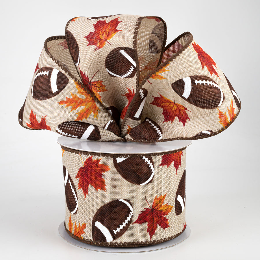 2.5" Fall Leaf Football Ribbon: Natural (10 Yards) Lifestyle Photo