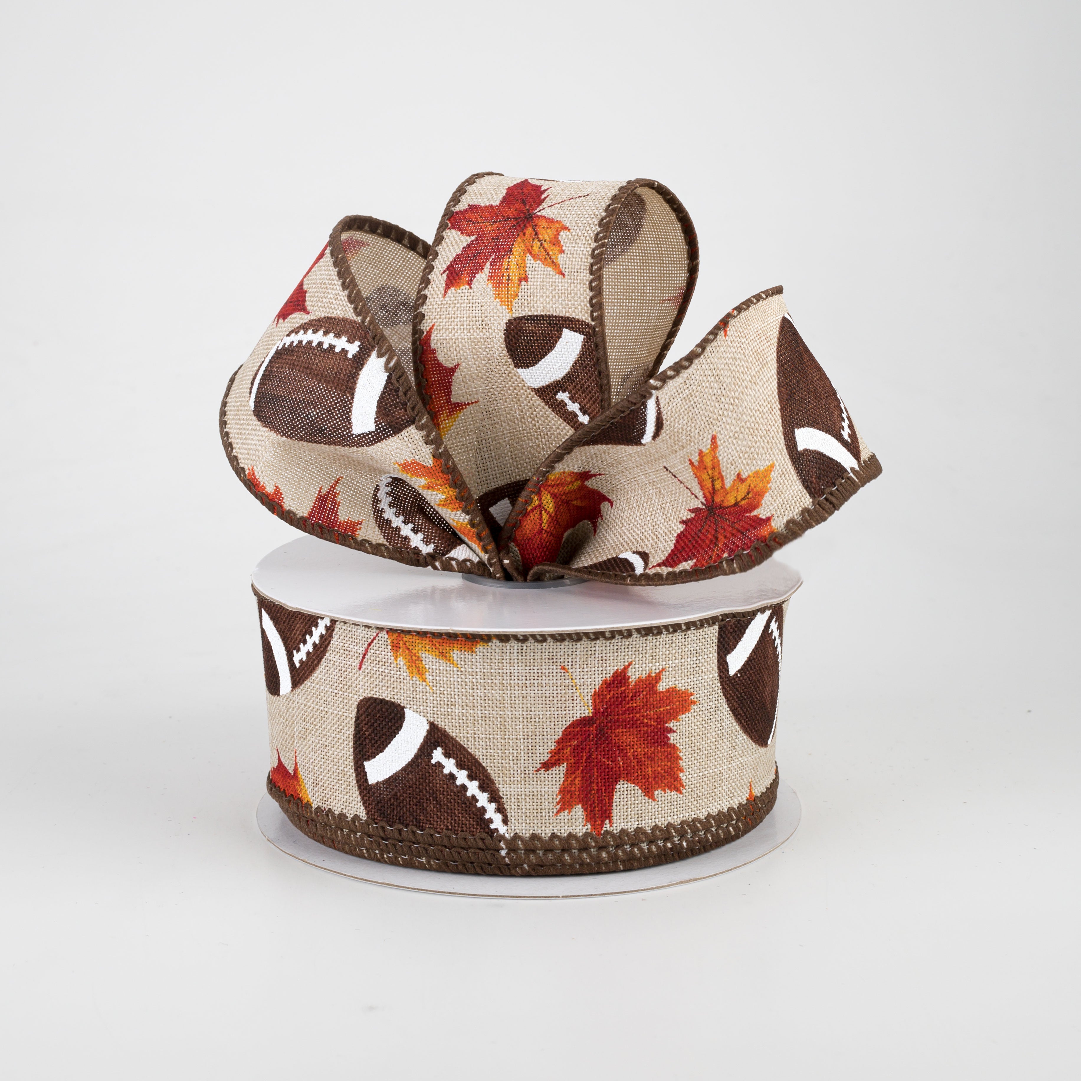 1.5" Fall Leaf Football Ribbon: Natural (10 Yards) Lifestyle Photo