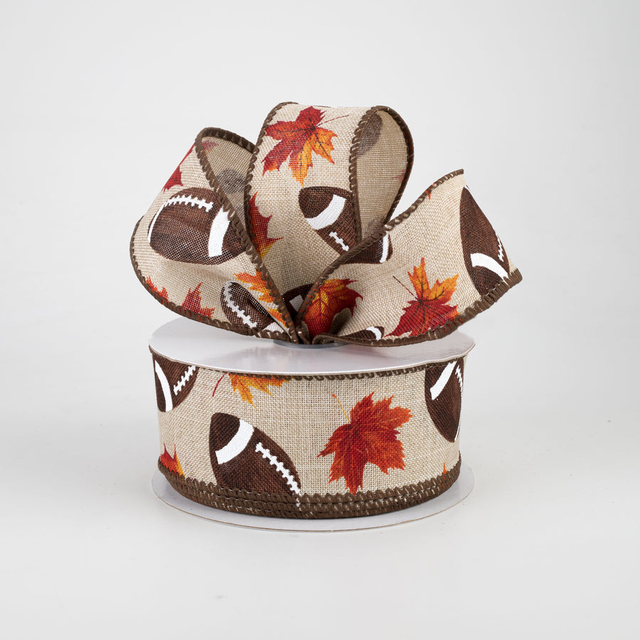 1.5" Fall Leaf Football Ribbon: Natural (10 Yards) Lifestyle Photo