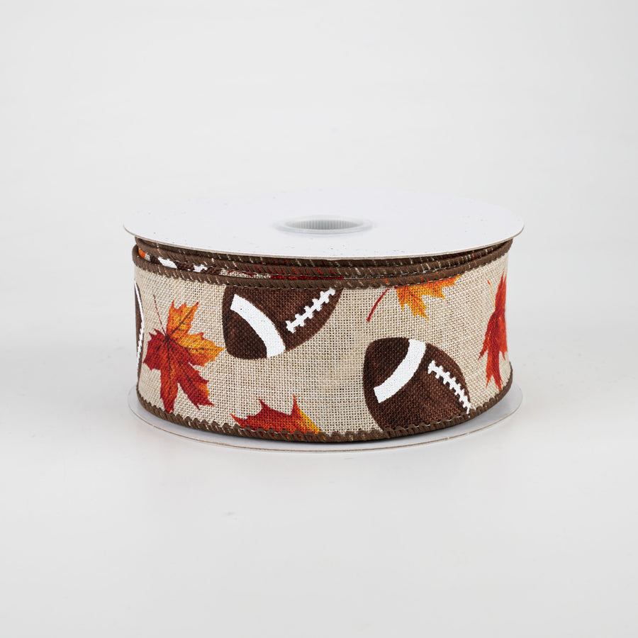1.5" Fall Leaf Football Ribbon: Natural (10 Yards)