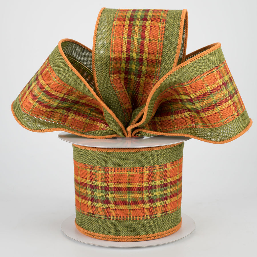 2.5" Fall Plaid Center Ribbon: Moss (10 yards) Lifestyle Photo