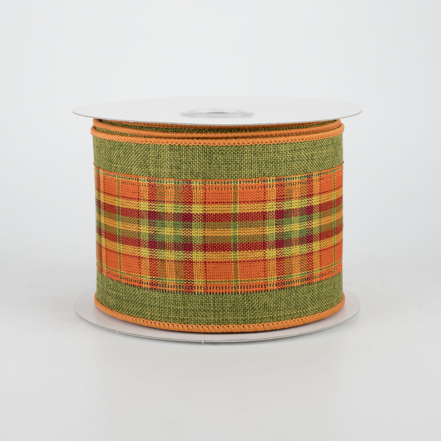 2.5" Fall Plaid Center Ribbon: Moss (10 yards)