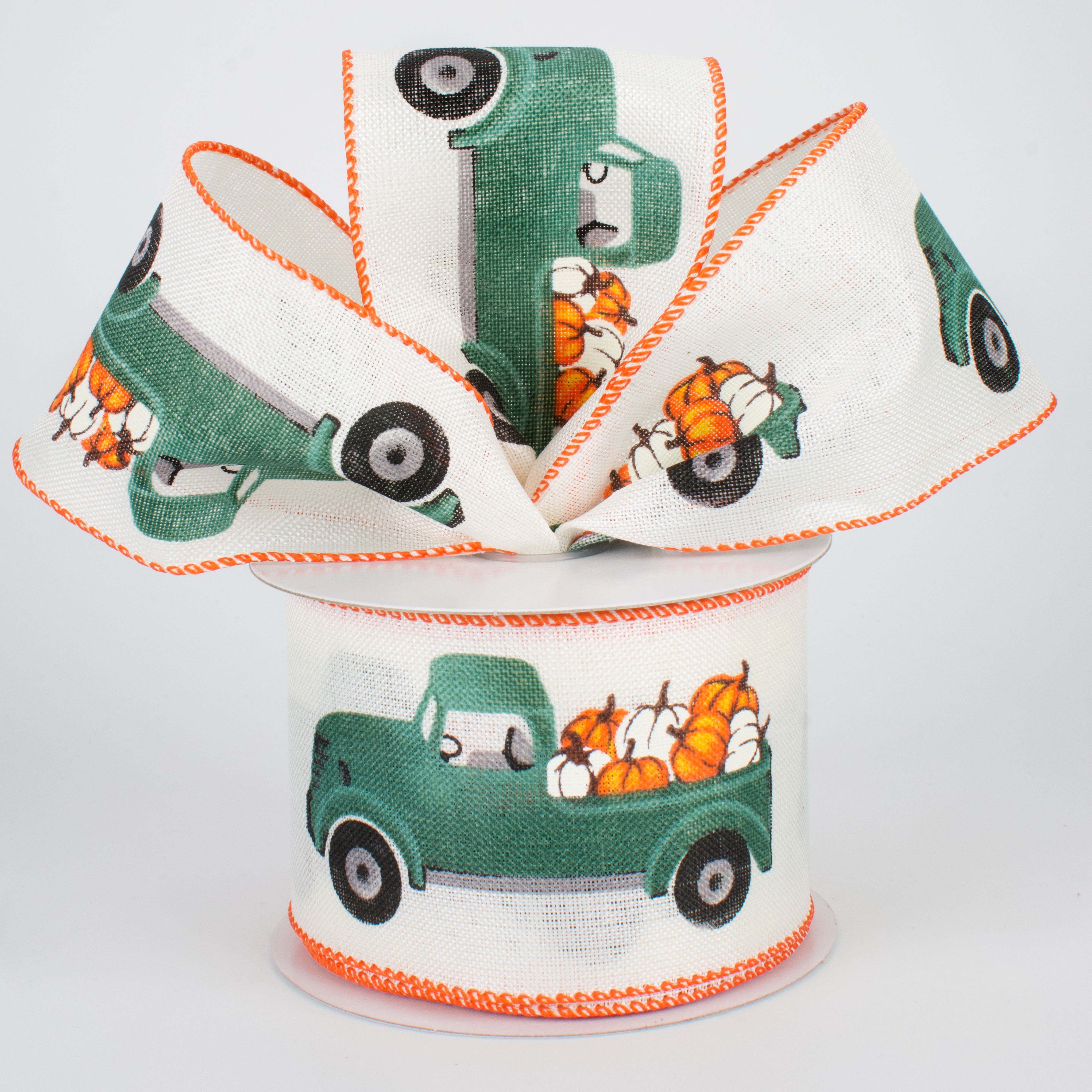 2.5" Fall Pumpkin Green Trunk Ribbon (10 Yards) Lifestyle Photo