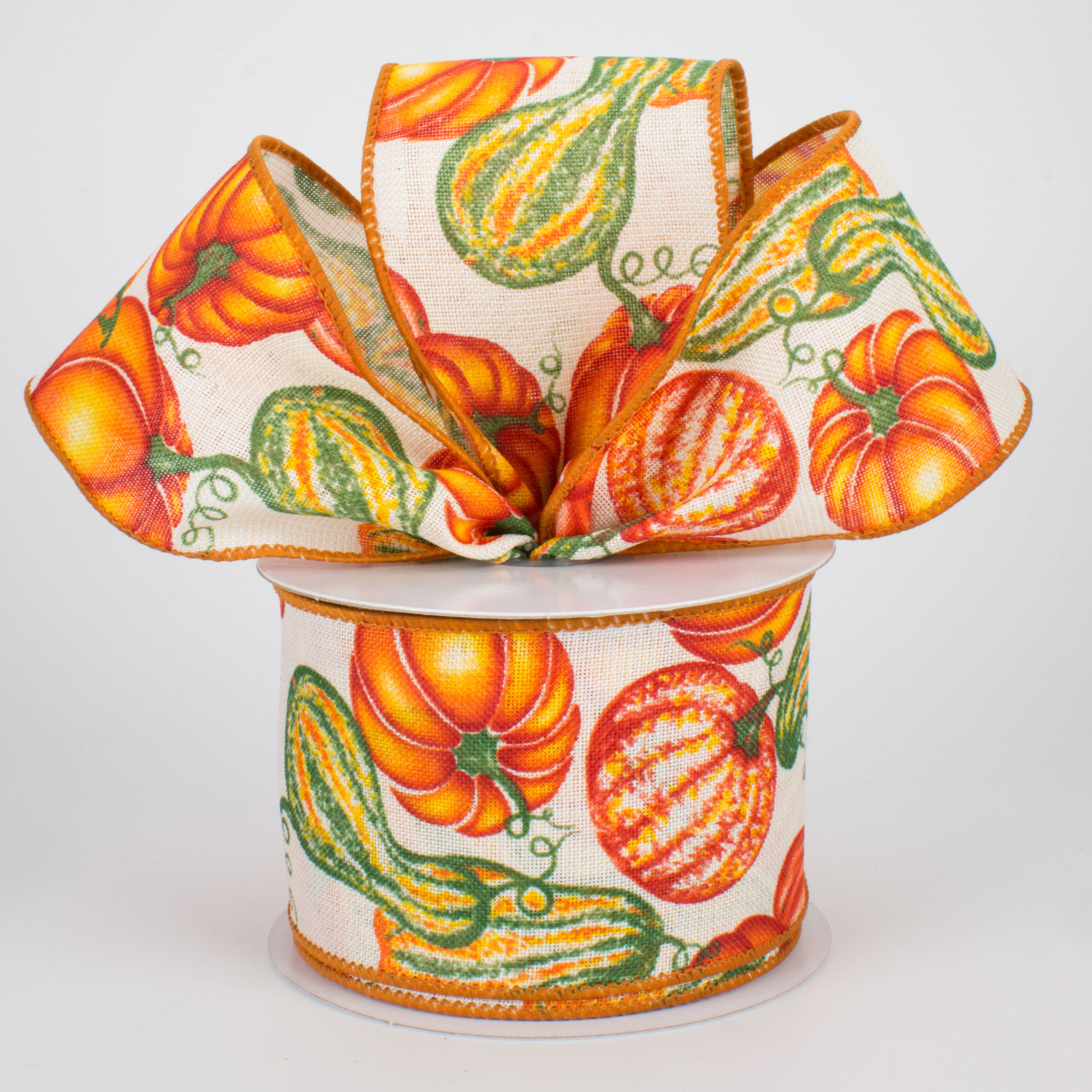2.5" Fall Pumpkins & Gourds Ribbon: Cream (10 Yards) Lifestyle Photo