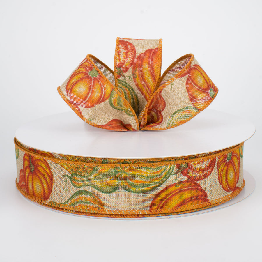 1.5" Fall Pumpkins & Gourds Ribbon: Natural (50 Yards) Lifestyle Photo