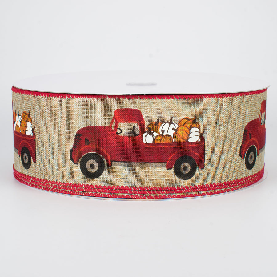 2.5" Fall Red Truck with Pumpkins Ribbon (50 Yards)