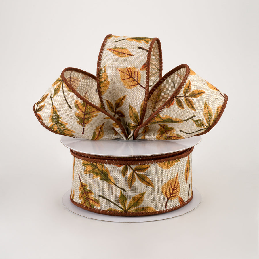1.5" Falling Leaves Linen Ribbon: Natural (10 Yards) Lifestyle Photo