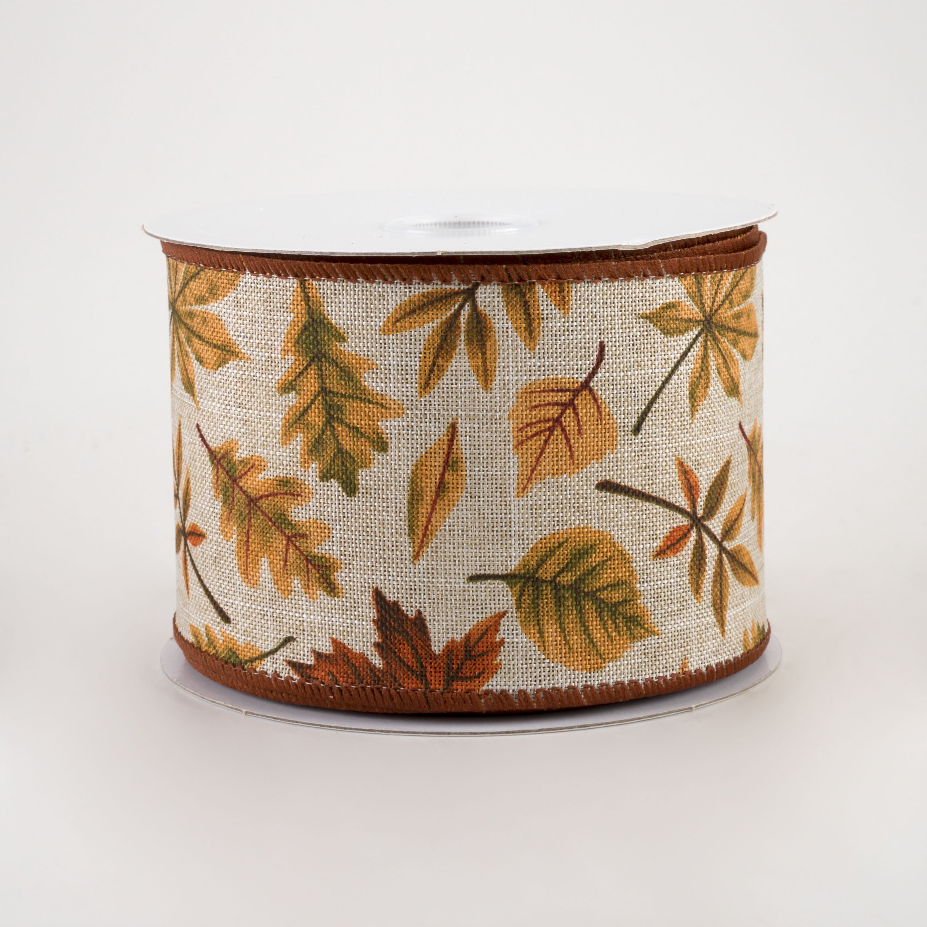 2.5" Falling Leaves Linen Ribbon: Natural (10 Yards)