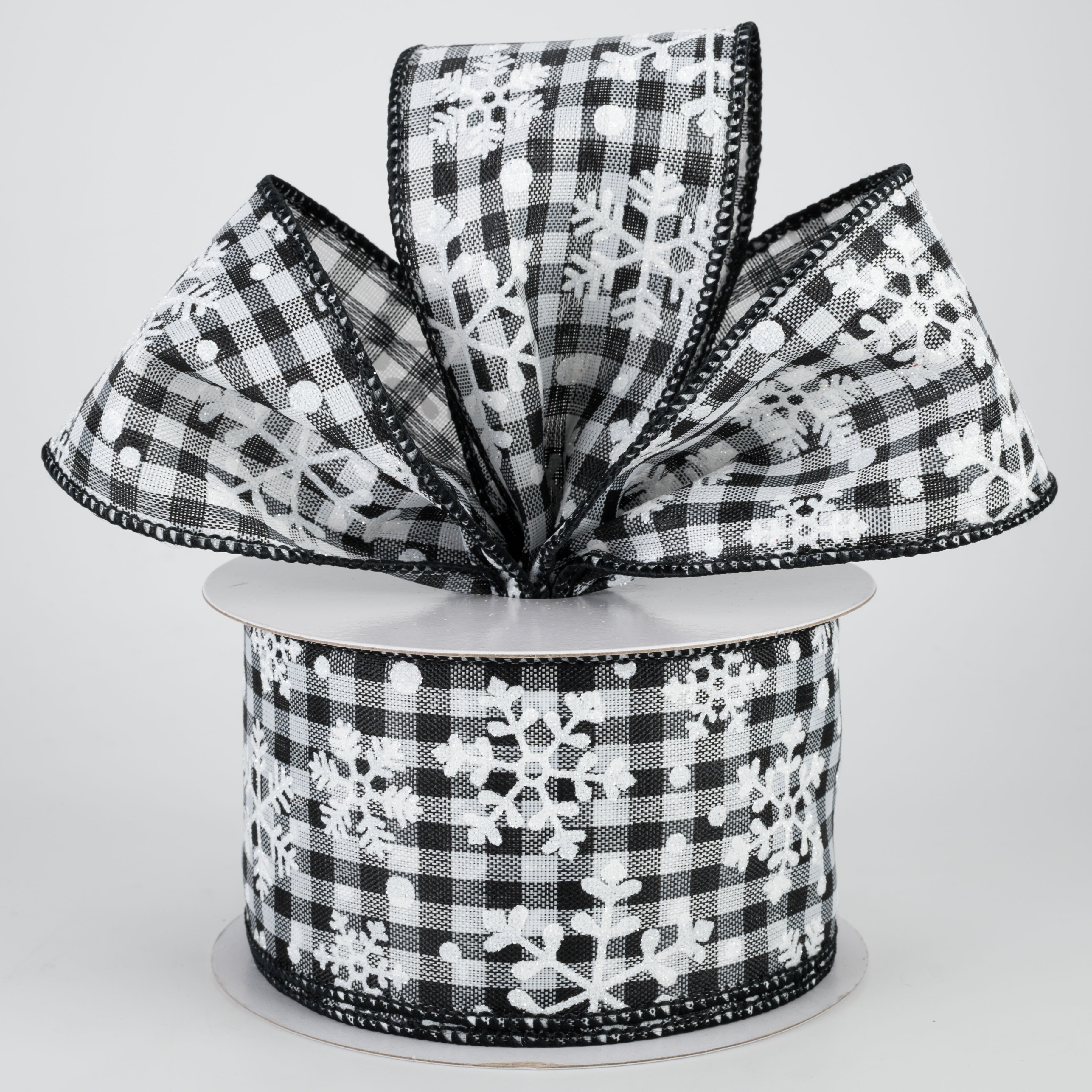 2.5" Falling Snow Check Ribbon: Black & White (10 Yards) Lifestyle Photo