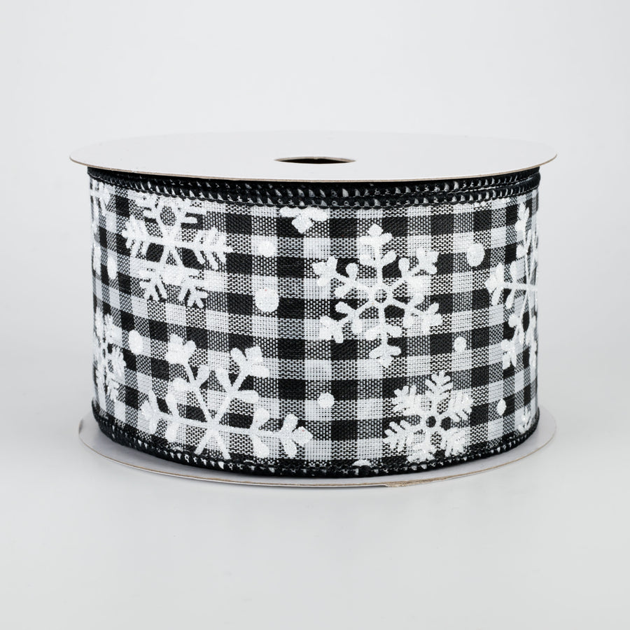 2.5" Falling Snow Check Ribbon: Black & White (10 Yards)
