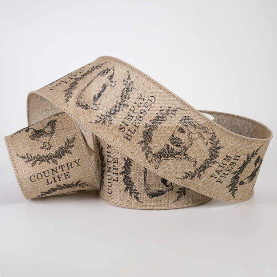 2.5" Farmhouse Animals Ribbon: Light Beige & Black (10 Yards) Lifestyle Photo