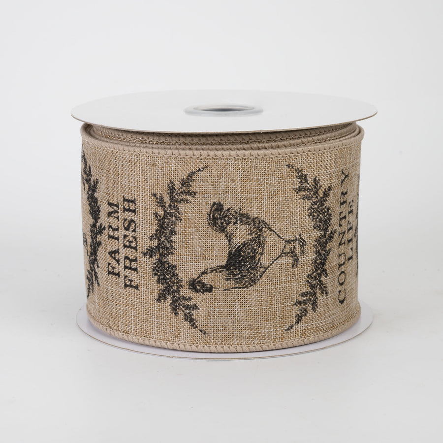 2.5" Farmhouse Animals Ribbon: Light Beige & Black (10 Yards)