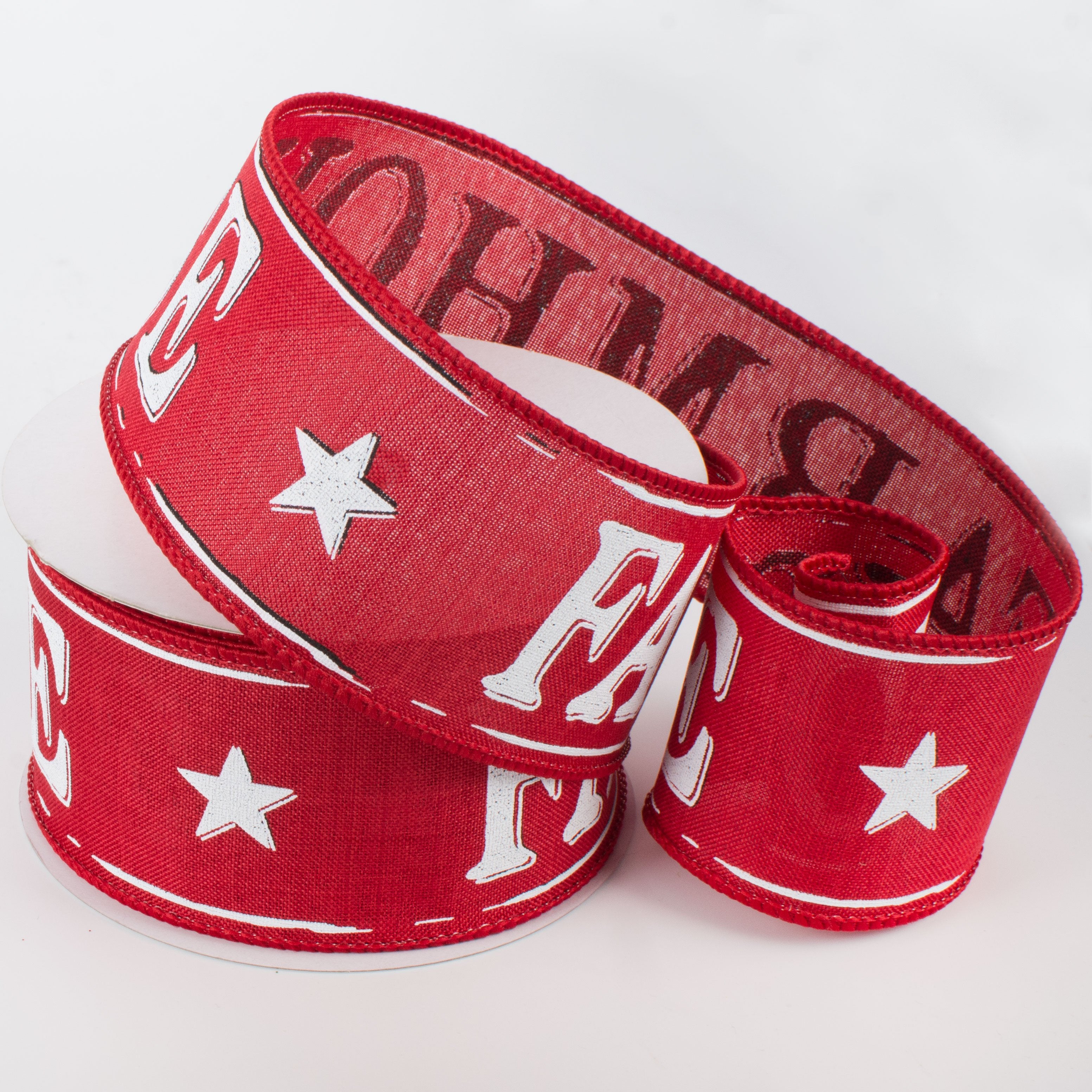 2.5" Farmhouse Ribbon: Cranberry & White (10 Yards) detail photo 3