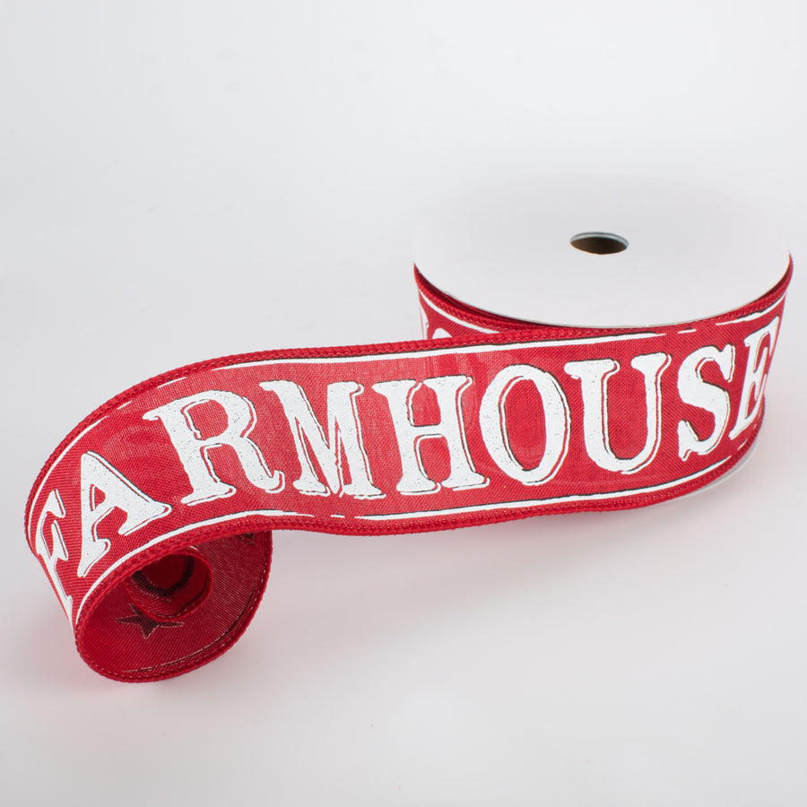 2.5" Farmhouse Ribbon: Cranberry & White (10 Yards) Lifestyle Photo