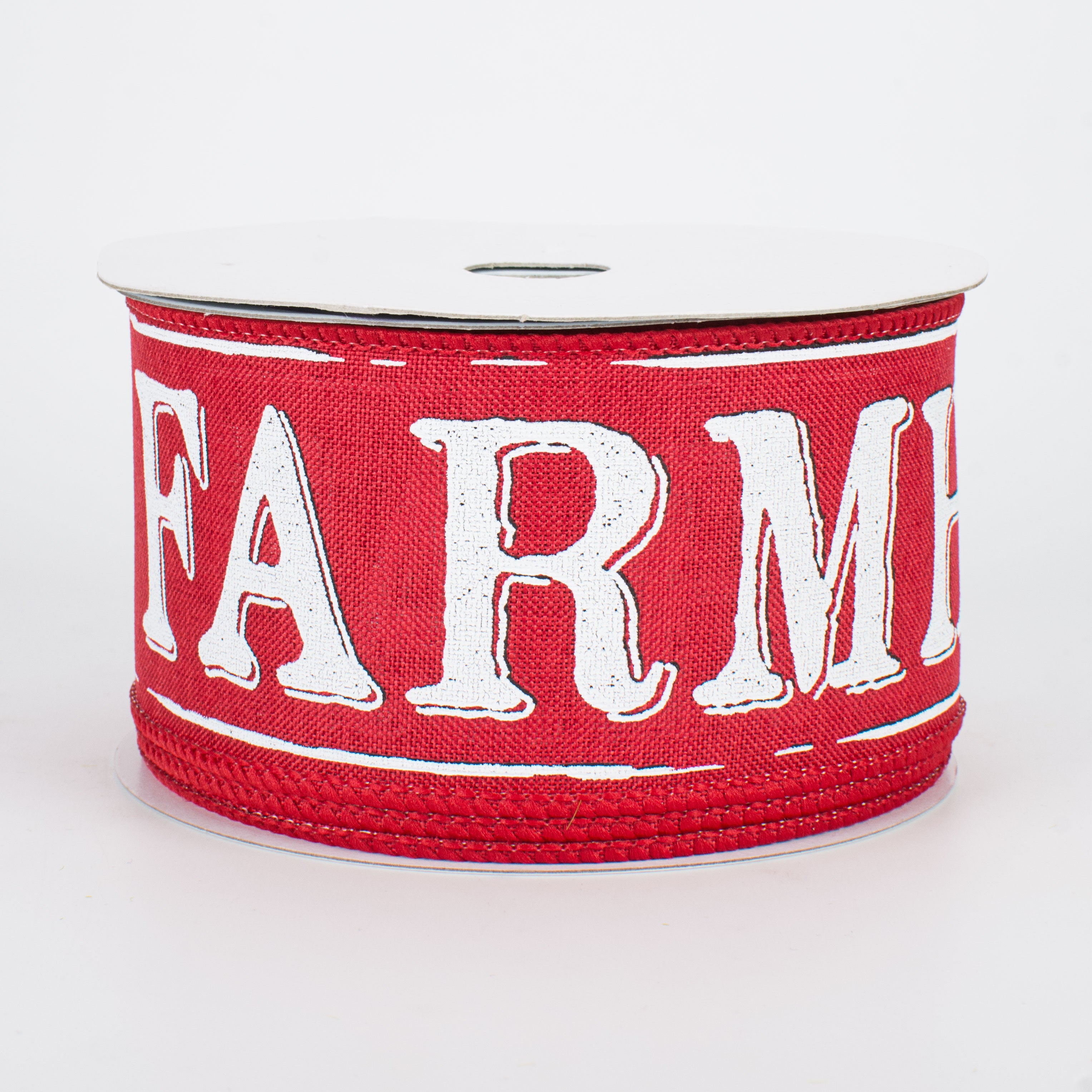 2.5" Farmhouse Ribbon: Cranberry & White (10 Yards)