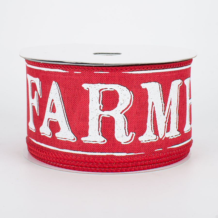 2.5" Farmhouse Ribbon: Cranberry & White (10 Yards)